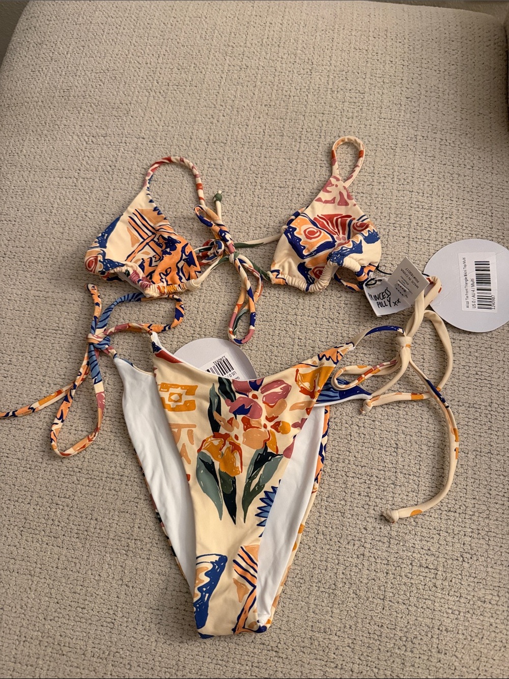 Princess Polly Cream Floral Print Tie-Side Bikini